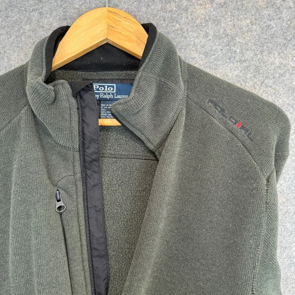 Vintage Polo Ralph Lauren Fleece Jacket Mens Large Zip Pocket RL Dark Green Coat
